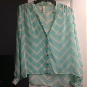 Sheer Chevron Button Up Top